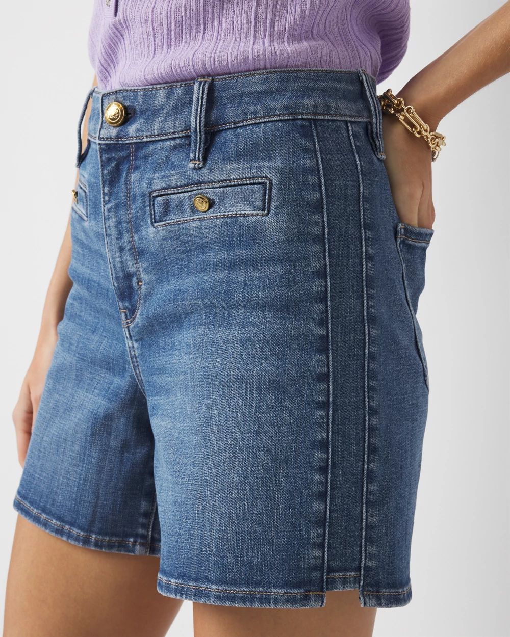 High Waisted Pockets Denim Short